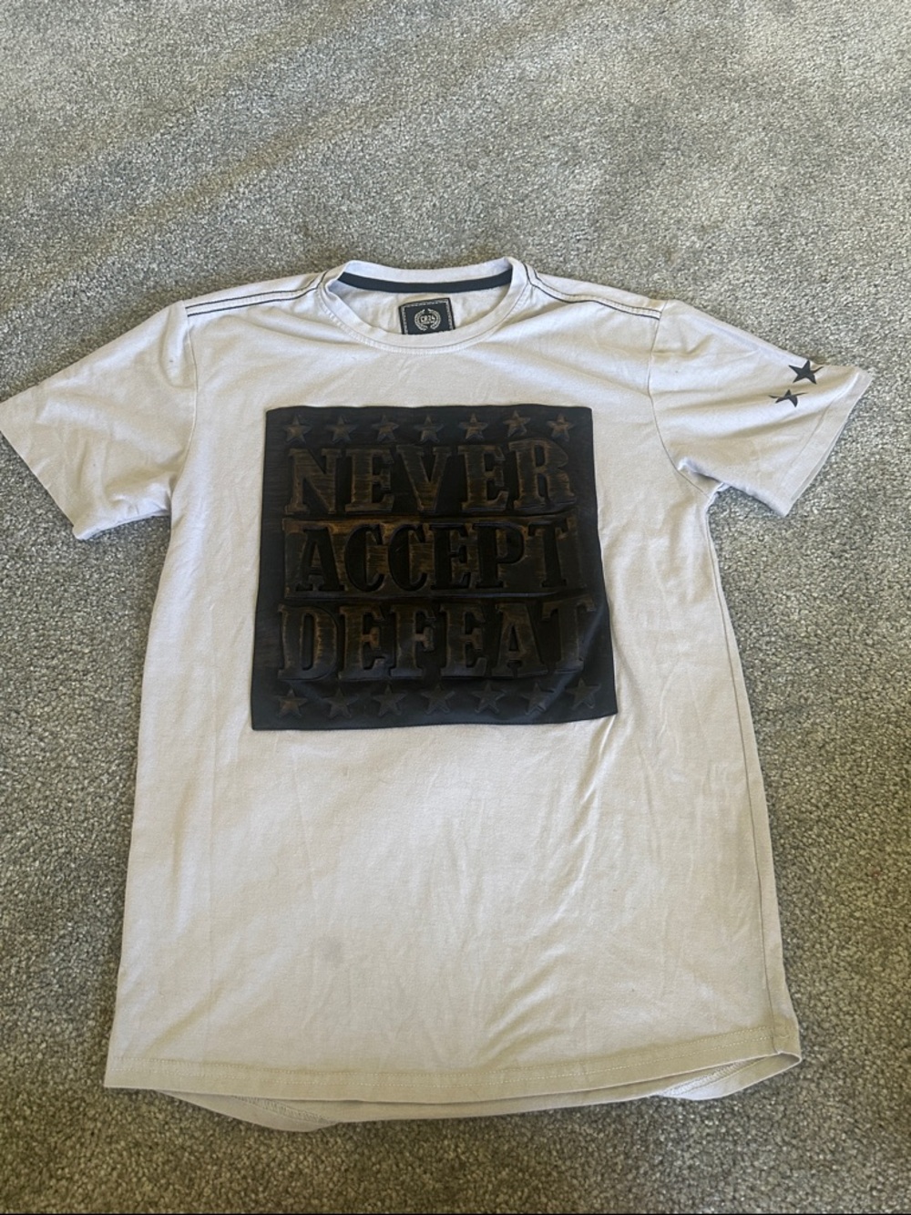 Never Accept Defeat Short Sleeve Graphic Tee - White